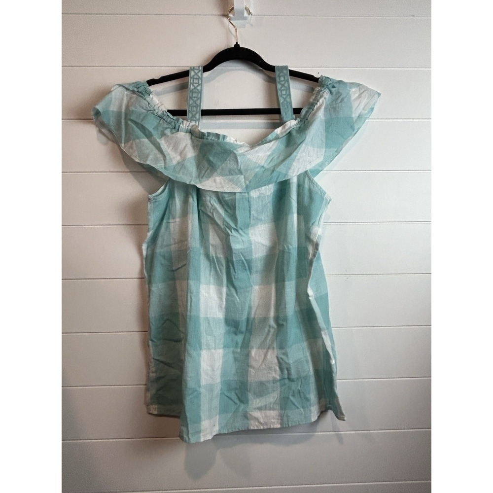 JAG Off The Shoulders Annelie Top Sz Large White Blue Plaid NWT Shallow Pool